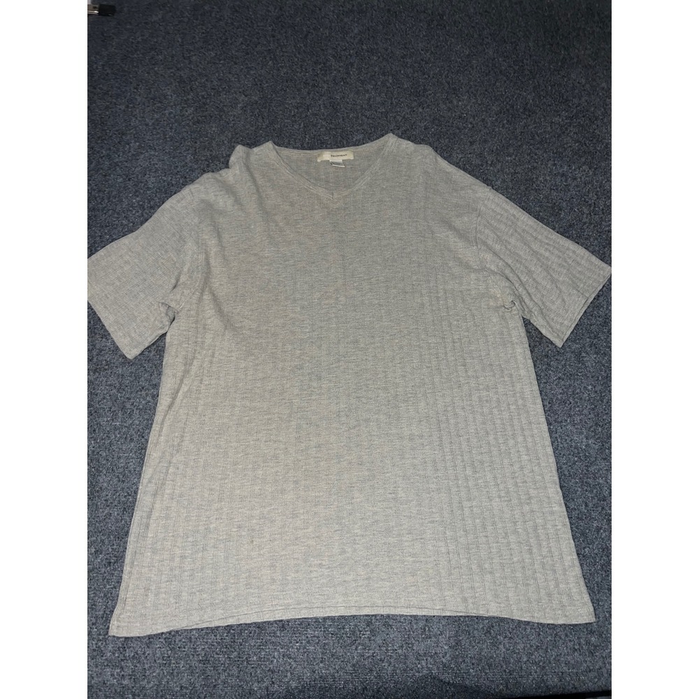 Basic Equipment Womens Large Gray Ribbed V-Neck Short Sleeve Top BE341